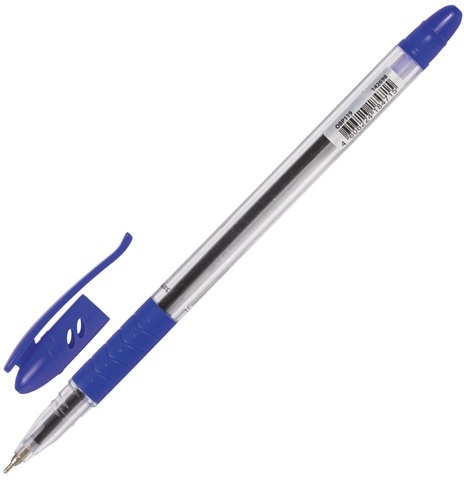 Ручка шариковая масляная с грипом BRAUBERG "Glassy", СИНЯЯ, корпус прозрачный, узел 0,7 мм, линия письма 0,35 мм, 142698