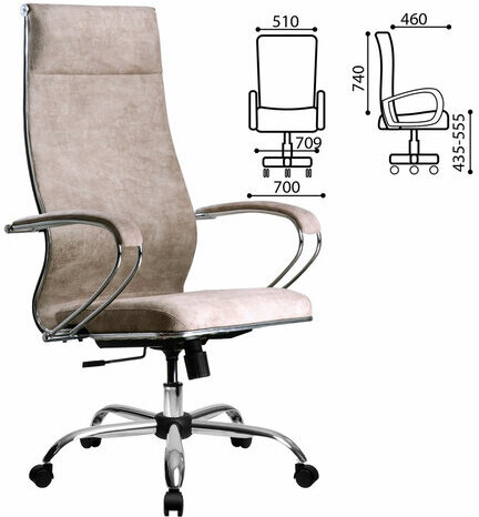 Кресло офисное МЕТТА "L1m 42", хром, сиденье и спинка мягкие, велюр, бежевое