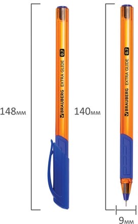 Ручка шариковая масляная BRAUBERG "Extra Glide GT Tone Orange", СИНЯЯ, узел 0,7 мм, линия письма 0,35 мм, 142923