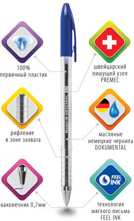 Ручка шариковая масляная BRAUBERG "Model-M" ORIGINAL, СИНЯЯ, узел 0,7 мм, линия письма 0,35 мм, 143250