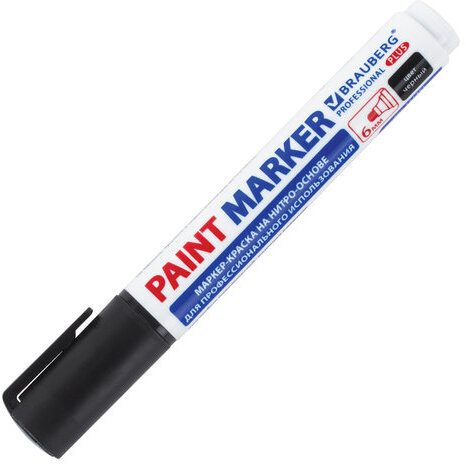 Маркер-краска лаковый (paint marker) 6 мм, ЧЕРНЫЙ, НИТРО-ОСНОВА, BRAUBERG PROFESSIONAL PLUS EXTRA, 151451