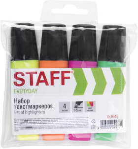 Набор текстовыделителей STAFF &quot;EVERYDAY&quot; HL-638, 4 шт., АССОРТИ, линия 1-5 мм, 151643