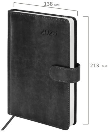Ежедневник датированный 2025, А5, 138x213 мм, BRAUBERG "Legend", под кожу, застежка, серый, 115793
