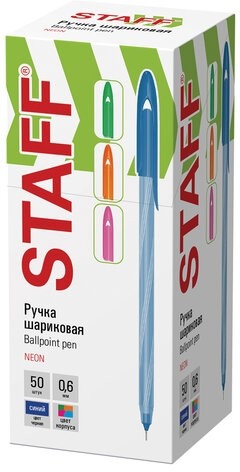 Ручка шариковая STAFF "CANDY NEON", синяя, игольчатый узел 0,6 мм, линия 0,3 мм, 144234