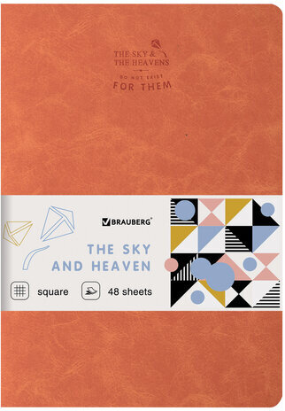Тетрадь 48 л. в клетку обложка фактурный кожзам, сшивка, A5 (147х210мм), ОРАНЖЕВЫЙ, BRAUBERG SKY, 403868