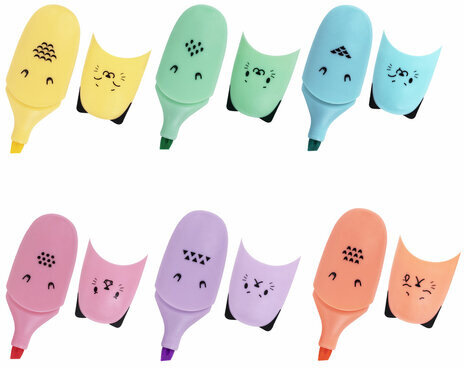Набор текстовыделителей мини 6 ЦВЕТОВ BRAUBERG KIDS "CUTE CATS PASTEL", линия 1-5 мм, 152436