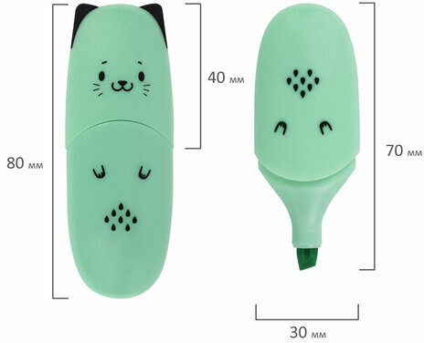 Набор текстовыделителей мини 6 ЦВЕТОВ BRAUBERG KIDS "CUTE CATS PASTEL", линия 1-5 мм, 152436