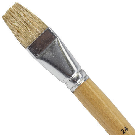 Кисть ПИФАГОР, ЩЕТИНА, плоская, № 24, деревянная лакированная ручка, пакет с подвесом, 200881