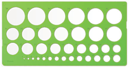 Трафарет окружностей, 36 элементов диаметром от 1 до 36 мм, зеленого цвета, ТТ21