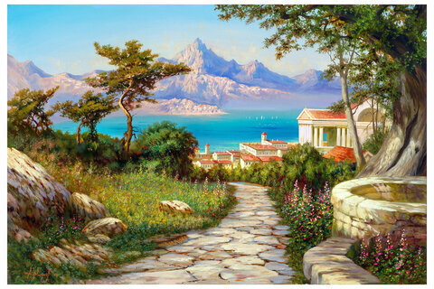 Картина стразами (алмазная мозаика), 60х80 см, ОСТРОВ СОКРОВИЩ "Город у моря", без подрамника, 663870