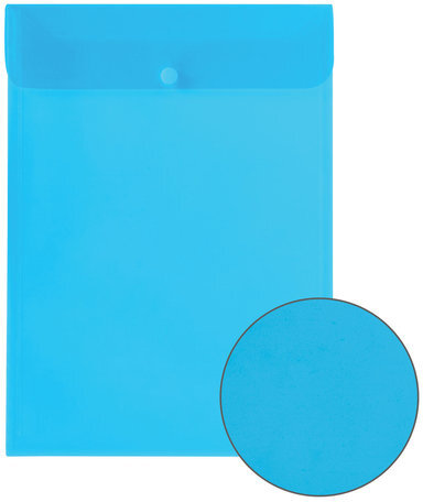 Папка-конверт с кнопкой BRAUBERG, вертикальная, А4, до 100 листов, прозрачная, синяя, 0,15 мм, 224977