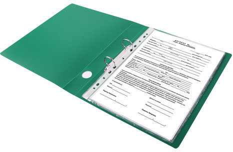 Папка на 2 кольцах STAFF, 40 мм, зеленая, до 300 листов, 0,5 мм, 225723