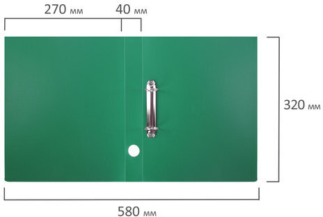 Папка на 2 кольцах STAFF, 40 мм, зеленая, до 300 листов, 0,5 мм, 225723