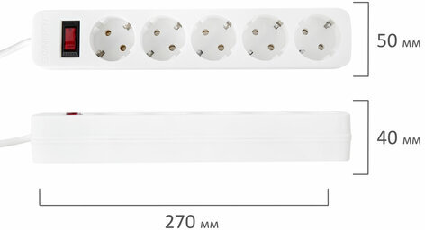 Сетевой фильтр SONNEN SPW-305, 5 розеток с заземлением, выключатель, 10 А, 3 м, белый, 513654