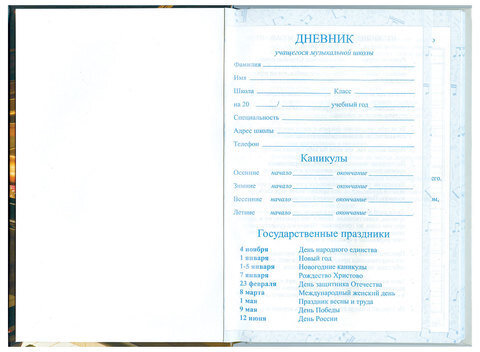Дневник для музыкальной школы 140х210 мм, 48 л., твердый, BRAUBERG, выборочный лак, справочный материал, "Симфония", 103601
