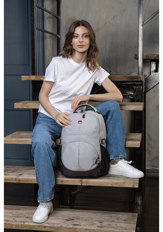 Рюкзак GERMANIUM "S-07" универсальный, уплотненная спинка, облегчённый, светло-серый, 46х32х15 см, 226954