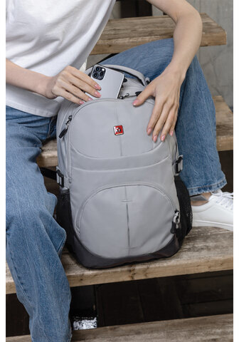 Рюкзак GERMANIUM "S-07" универсальный, уплотненная спинка, облегчённый, светло-серый, 46х32х15 см, 226954