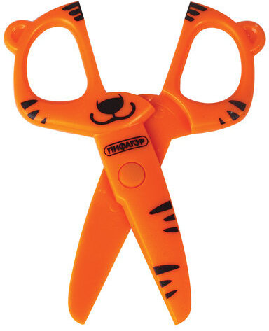 Ножницы ПИФАГОР "Тигренок", 120 мм, с безопасными пластиковыми лезвиями, оранжевые, картонная упаковка с европодвесом, 236858