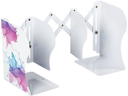 Подставка-держатель для книг и учебников BRAUBERG, раздвижная, металлическая, белая с печатью, 237903