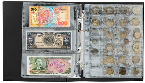 Альбом нумизмата для 297 монет и 6 бон (купюр) "OPTIMA", 230х270 мм, ПВХ, коричневый, STAFF, 238077