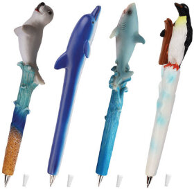 Ручка фигурная &quot;МОРСКИЕ ЖИТЕЛИ&quot;, СИНЯЯ, 4 дизайна ассорти, 0,5 мм, дисплей, BRAUBERG, 142754