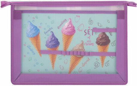 Папка для труда BRAUBERG А4, 2 отделения, молния сверху, органайзер, "Ice cream", 270153