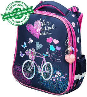 Ранец BRAUBERG PREMIUM, 2 отделения, с брелком, &quot;Beautiful ride&quot;, 38х29х16 см, 270594