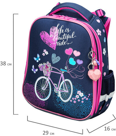 Ранец BRAUBERG PREMIUM, 2 отделения, с брелком, "Beautiful ride", 38х29х16 см, 270594