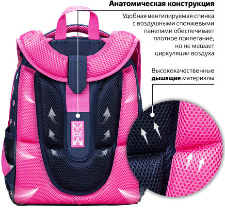 Ранец BRAUBERG PREMIUM, 2 отделения, с брелком, "Beautiful ride", 38х29х16 см, 270594