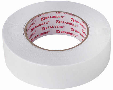 Клейкая двухсторонняя лента 38 мм х 8 м, НА ВСПЕНЕННОЙ ОСНОВЕ 1 мм, прочная, BRAUBERG, 606422