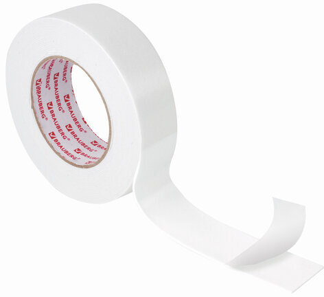 Клейкая двухсторонняя лента 38 мм х 8 м, НА ВСПЕНЕННОЙ ОСНОВЕ 1 мм, прочная, BRAUBERG, 606422