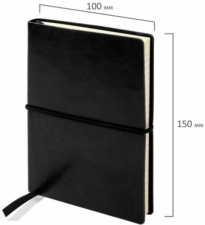 Блокнот МАЛЫЙ ФОРМАТ (100х150 мм) А6, BRAUBERG "Black Jack", 128 л., гладкий кожзам, резинка, клетка, черный, 125243