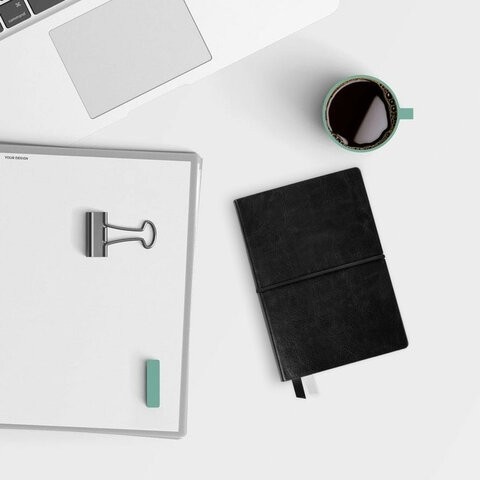 Блокнот МАЛЫЙ ФОРМАТ (100х150 мм) А6, BRAUBERG "Black Jack", 128 л., гладкий кожзам, резинка, клетка, черный, 125243