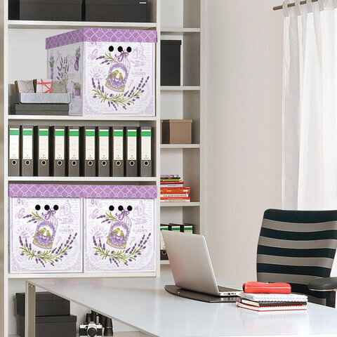 Короб для хранения из плотного микрогофрокартона 380х280х315 мм, КОМПЛЕКТ 3 шт., BRAUBERG HOME "Лаванда", 271821