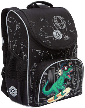 Ранец GRIZZLY анатомическая спинка, с мешком для обуви, для мальчиков, DINO RACE, 33х25х13 см, RAm-485-1/1