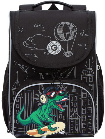 Ранец GRIZZLY анатомическая спинка, с мешком для обуви, для мальчиков, DINO RACE, 33х25х13 см, RAm-485-1/1