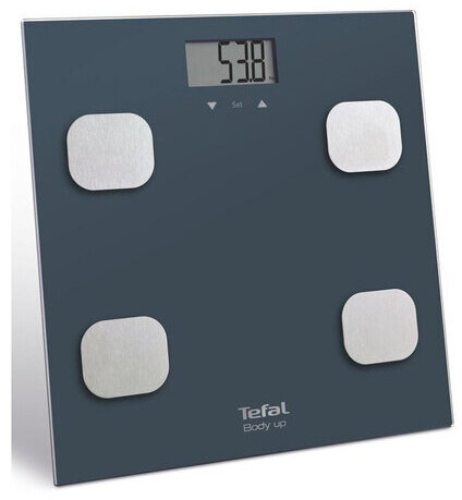 Весы напольные TEFAL Body Up BM2520V0, электронные, максимальная нагрузка 150 кг, квадрат, стекло, серые, 2100111795