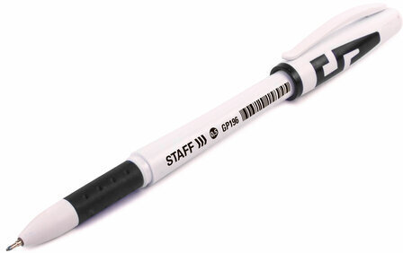 Ручка гелевая с грипом STAFF "Manager" GP-196, ЧЕРНАЯ, корпус белый, игольчатый узел 0,5 мм, линия письма 0,35 мм, 142393