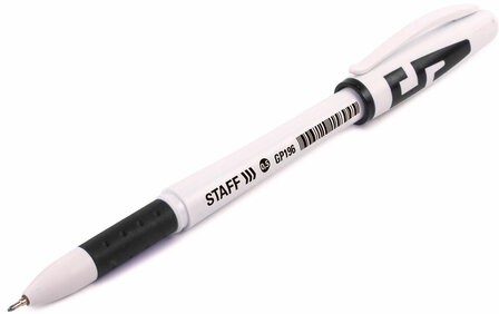 Ручка гелевая с грипом STAFF "Manager" GP-196, ЧЕРНАЯ, корпус белый, игольчатый узел 0,5 мм, линия письма 0,35 мм, 142393