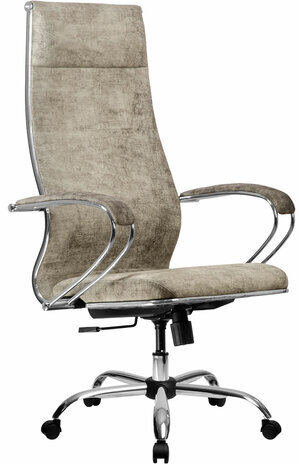 Кресло офисное МЕТТА "L1m 42", хром, сиденье и спинка мягкие, велюр, светло-серое