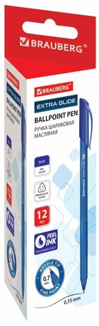 Ручка шариковая масляная BRAUBERG "Extra Glide Tone", СИНЯЯ, трехгранная, узел 0,7 мм, линия письма 0,35 мм, 142924