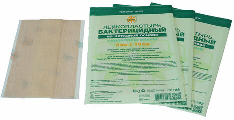Лейкопластырь бактерицидный LEIKO комплект 100 шт., 6х10 см, на нетканой основе, телесного цвета, 213877