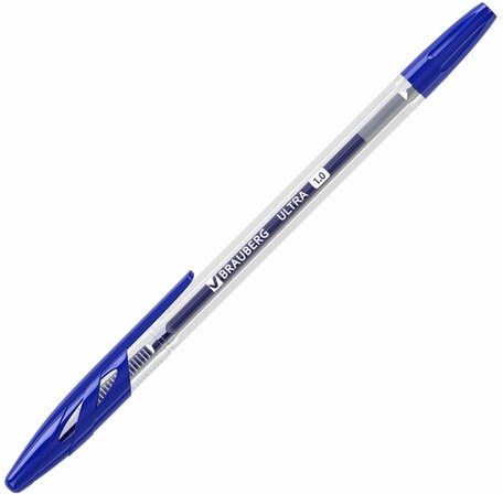 Ручки шариковые BRAUBERG "ULTRA", СИНИЕ, НАБОР 10 штук, корпус прозрачный, узел 1 мм, 143570
