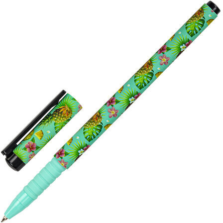 Ручка шариковая BRAUBERG SOFT TOUCH GRIP "PINEAPPLE", СИНЯЯ, мягкое покрытие, узел 0,7 мм, 143718