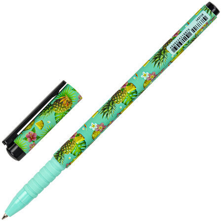 Ручка шариковая BRAUBERG SOFT TOUCH GRIP "PINEAPPLE", СИНЯЯ, мягкое покрытие, узел 0,7 мм, 143718