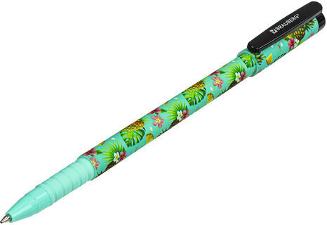 Ручка шариковая BRAUBERG SOFT TOUCH GRIP "PINEAPPLE", СИНЯЯ, мягкое покрытие, узел 0,7 мм, 143718