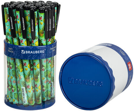 Ручка шариковая BRAUBERG SOFT TOUCH GRIP "PINEAPPLE", СИНЯЯ, мягкое покрытие, узел 0,7 мм, 143718