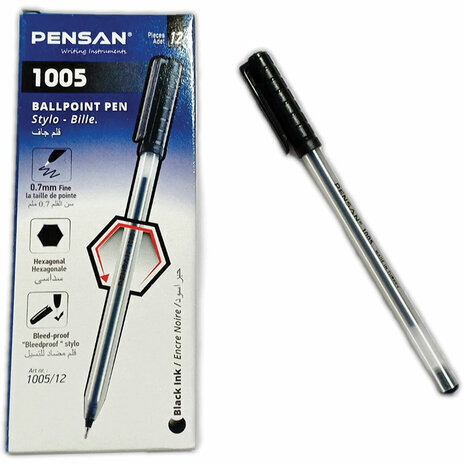 Ручка шариковая масляная PENSAN 1005, ЧЕРНАЯ, корпус прозрачный, узел 0,7 мм, линия письма 0,5 мм, 1005