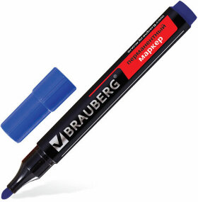 Маркер перманентный (нестираемый) BRAUBERG &quot;Contract&quot;, СИНИЙ, круглый наконечник, 3 мм, без клипа, 150466