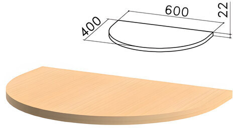 Стол приставной полукруг "Монолит", 600х400х750 мм, БЕЗ ОПОРЫ (640137), цвет бук бавария, ПМ37.1